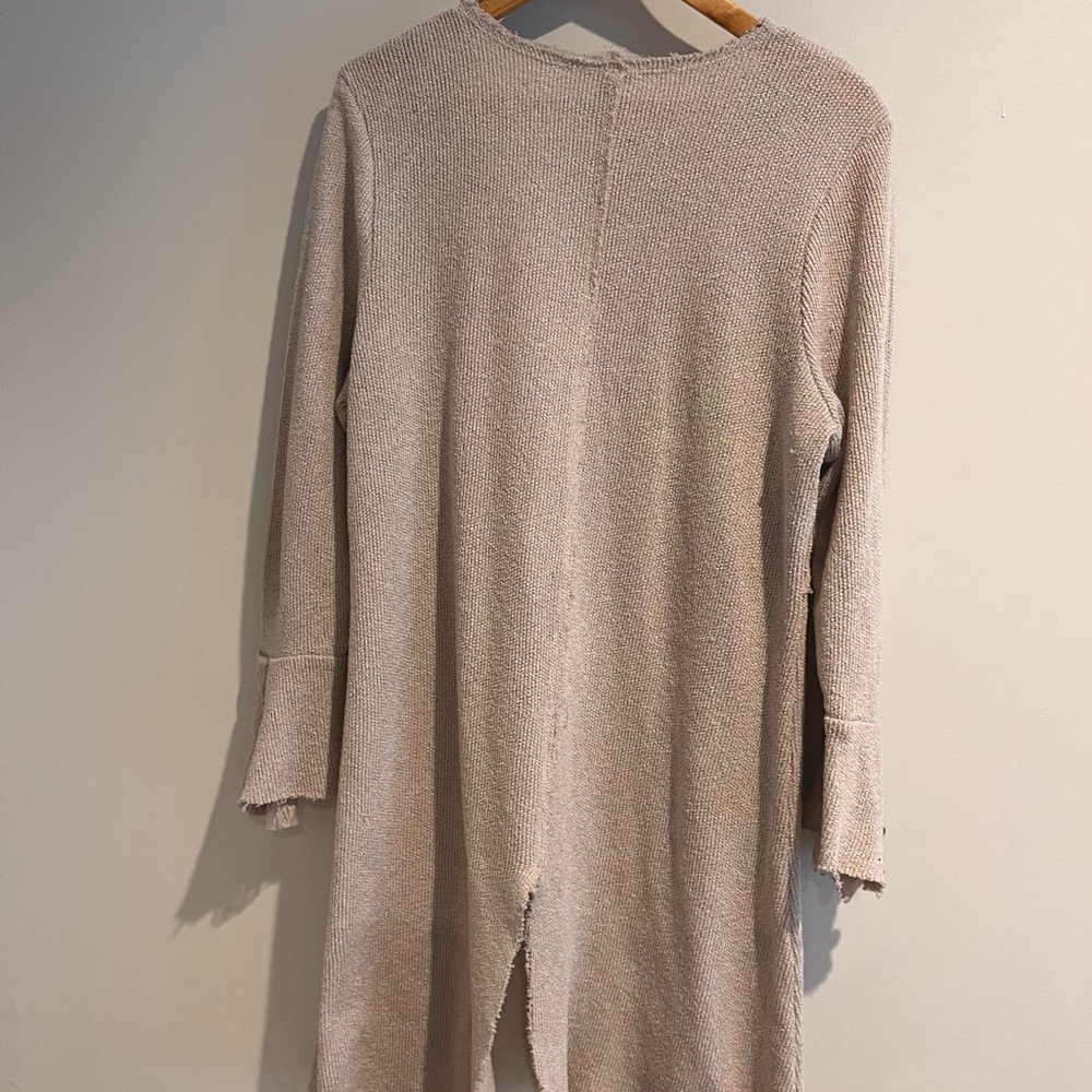 Beige Tan Taupe Long Cardigan Sweater XL Linda Anderson Boho Distressed Lace - Picture 5 of 10
